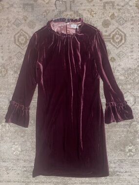 The Fold London Ruffle Neck & Sleeve Velvet Dress size 10 Burgundy new with tag